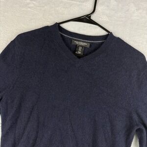Paolo Mondo Sweater Mens Medium Navy Blue Cashmere V Neck Knit Pullover